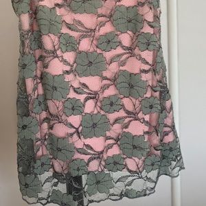 Sexy Grey Sheer Lace Tank with Pink under Shirt
